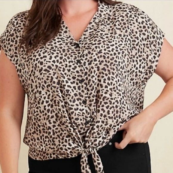 torrid Tops - Torrid Animal Print Tie-Front Blouse